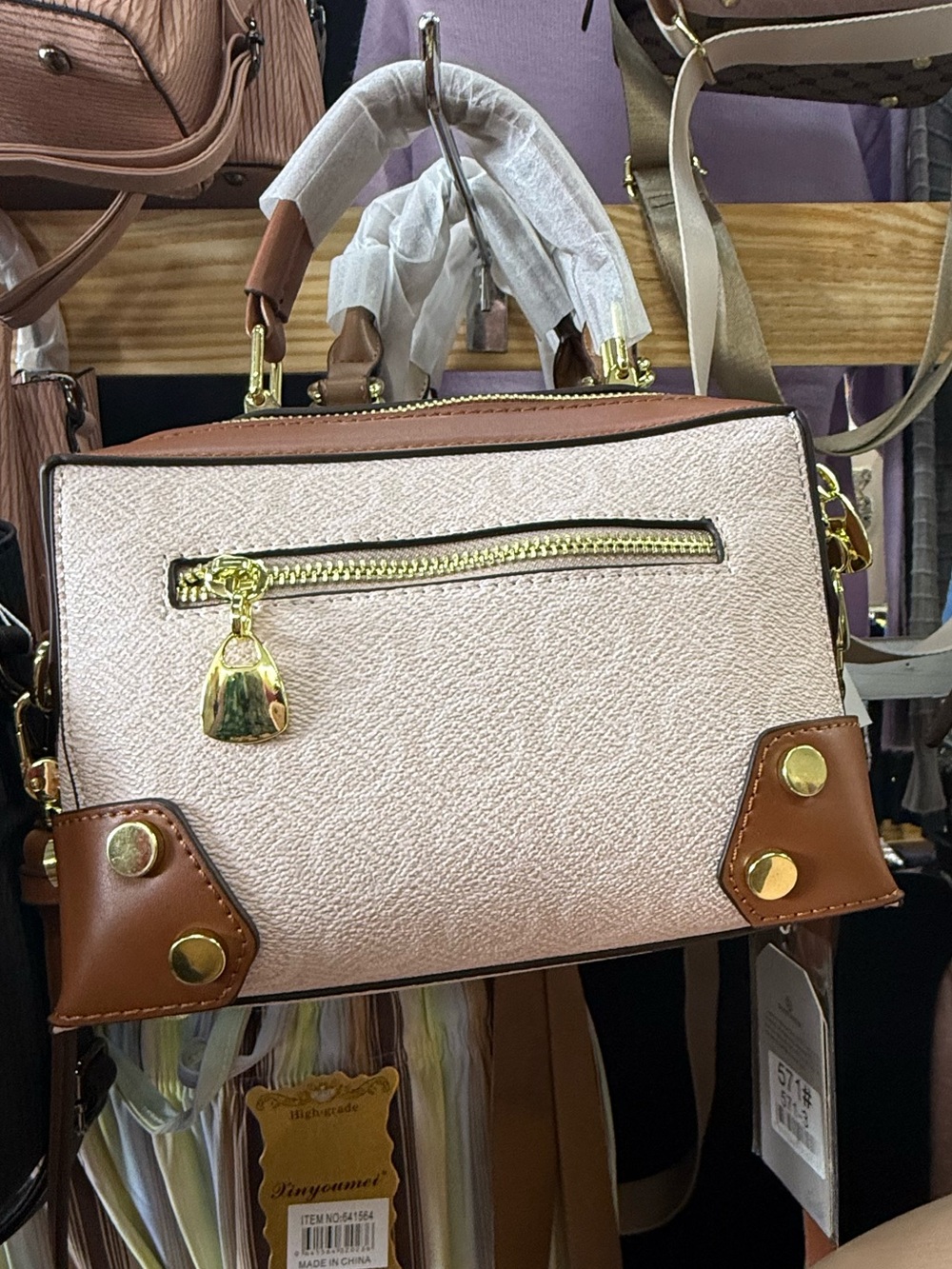 Women’s Structured Top-Handle Bag - Blush Pink with Tan Trim